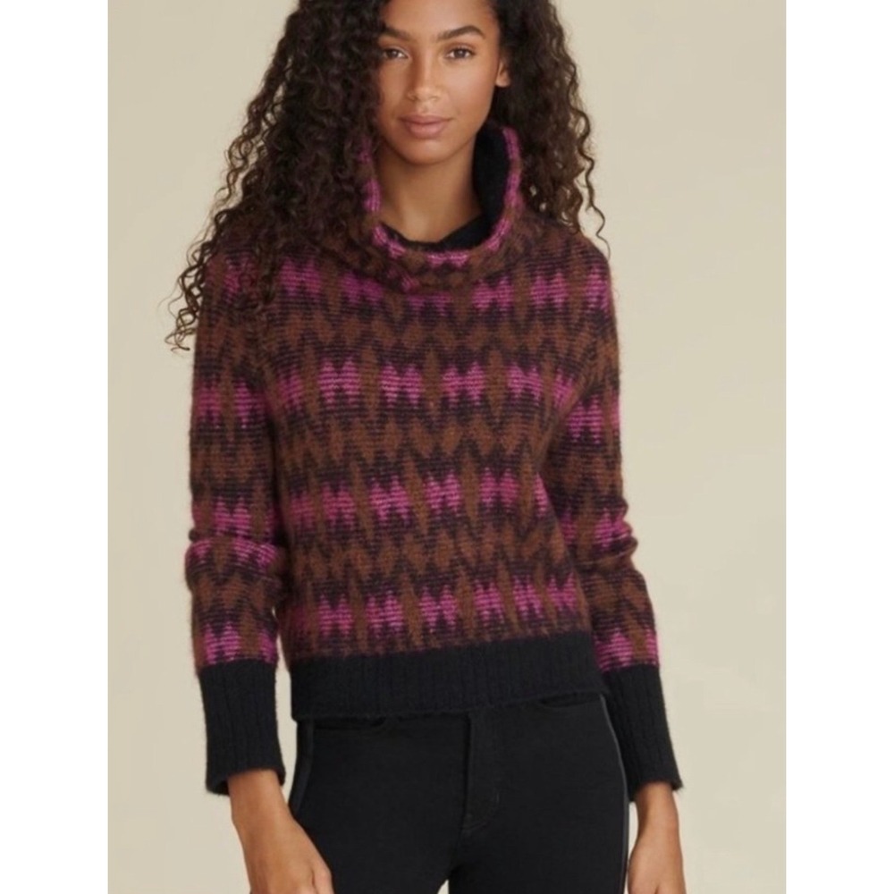 Veronica Beard Davis Alpaca Wool Blend Cowl Neck Sweater Purple Pattern Small